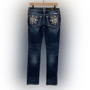 Miss Me Jeans Women’s 28 Blue Denim Signature Straight Rhinestone Embroidered